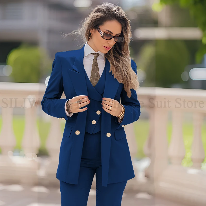 Women's 3-Piece Double Breasted Suit with Jacket, Vest, and Pants - Image 18