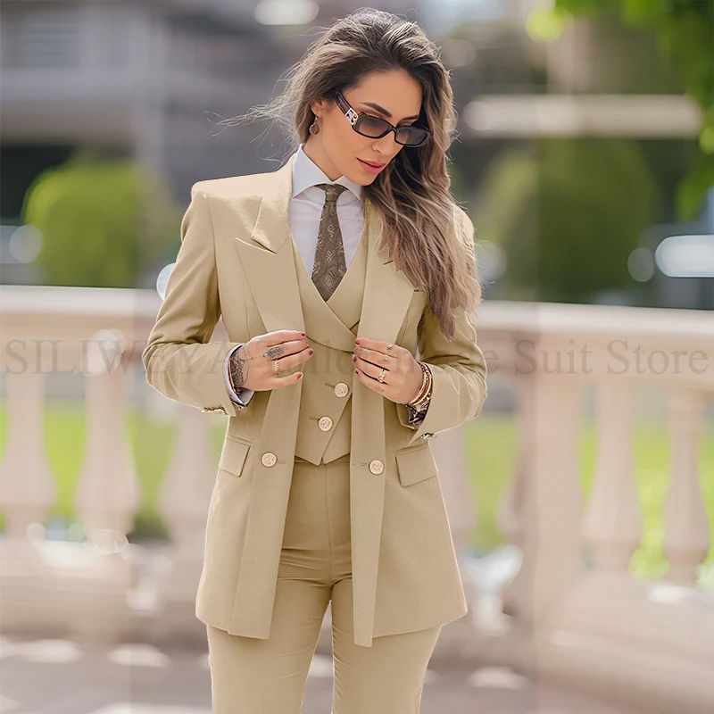Elegant Women Suit 3 Piece Jacket Vest Pants Double Breasted Female Clothing Smart Formal Office Banquet Lady's Blazers Sets - Image 16
