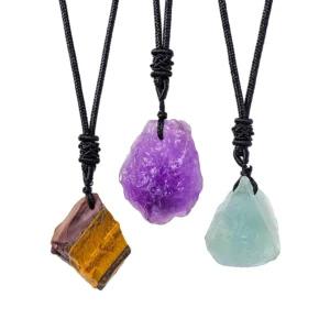Natural Crystal Pendant Necklace for Protection Reiki Healing Quartz Stone Amulet with Rope Chain Spiritual Jewelry Gift for men