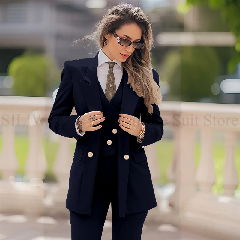 Women's 3-Piece Double Breasted Suit with Jacket, Vest, and Pants - Image 17