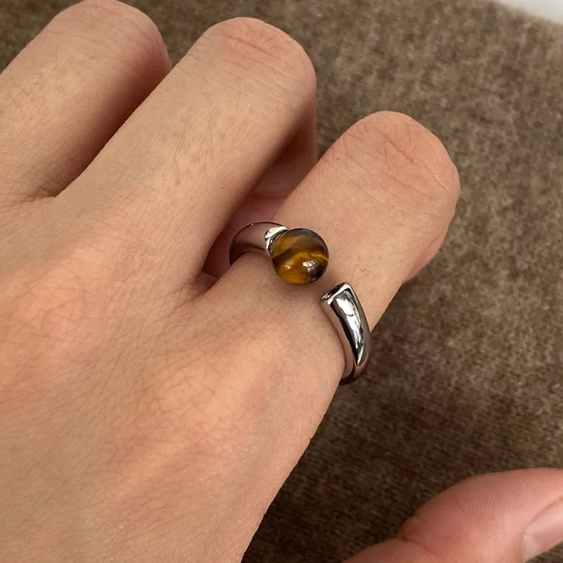 silver 925 glossy tiger eye stone ring for couples fashion Light luxury High quality trend minimalist ring vintage jewelry gift - Image 5
