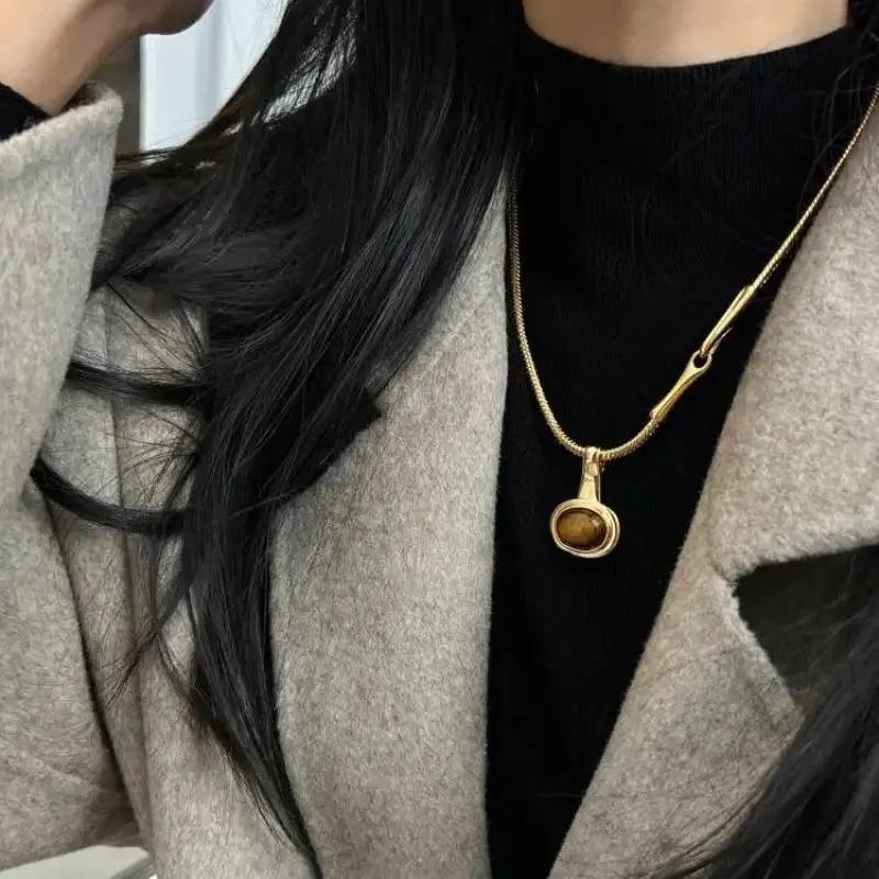 New Tiger Eye Stone Necklace Women's Fashion Jewelry Accessory Coffee Color Beads Jewelry Accessories - Image 3