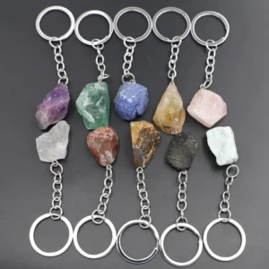 1-2cm Natural Raw Ore Keychain Gem Quartz Fluorite Citrine Amethyst Irregular Stone Pendants Charms Jewelry Making Accessorie