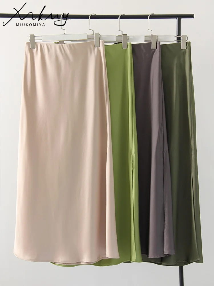 Long Satin Skirts For Women Summer High Quality Skirt With Slit On The Side Silk Elegant Black Maxi Luxury Women's Skirts 2025 - Image 2