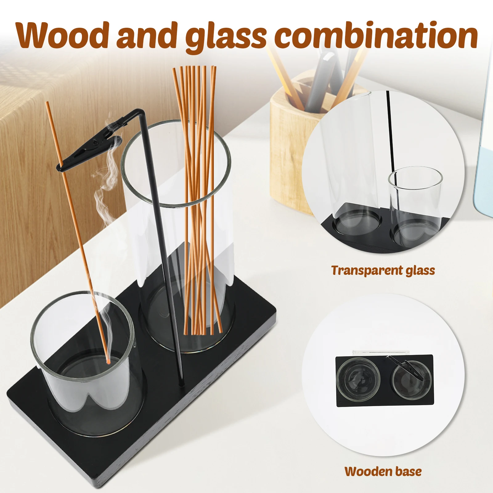 2 In 1 Incense Holder for Stick Double Cup Glass Vertical Incense Holder with Ash Catcher for Temple Bedroom Tea Room Studies - Image 3