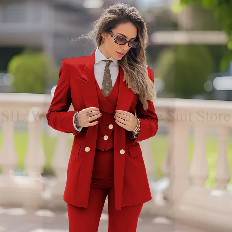 Women's 3-Piece Double Breasted Suit with Jacket, Vest, and Pants - Image 29