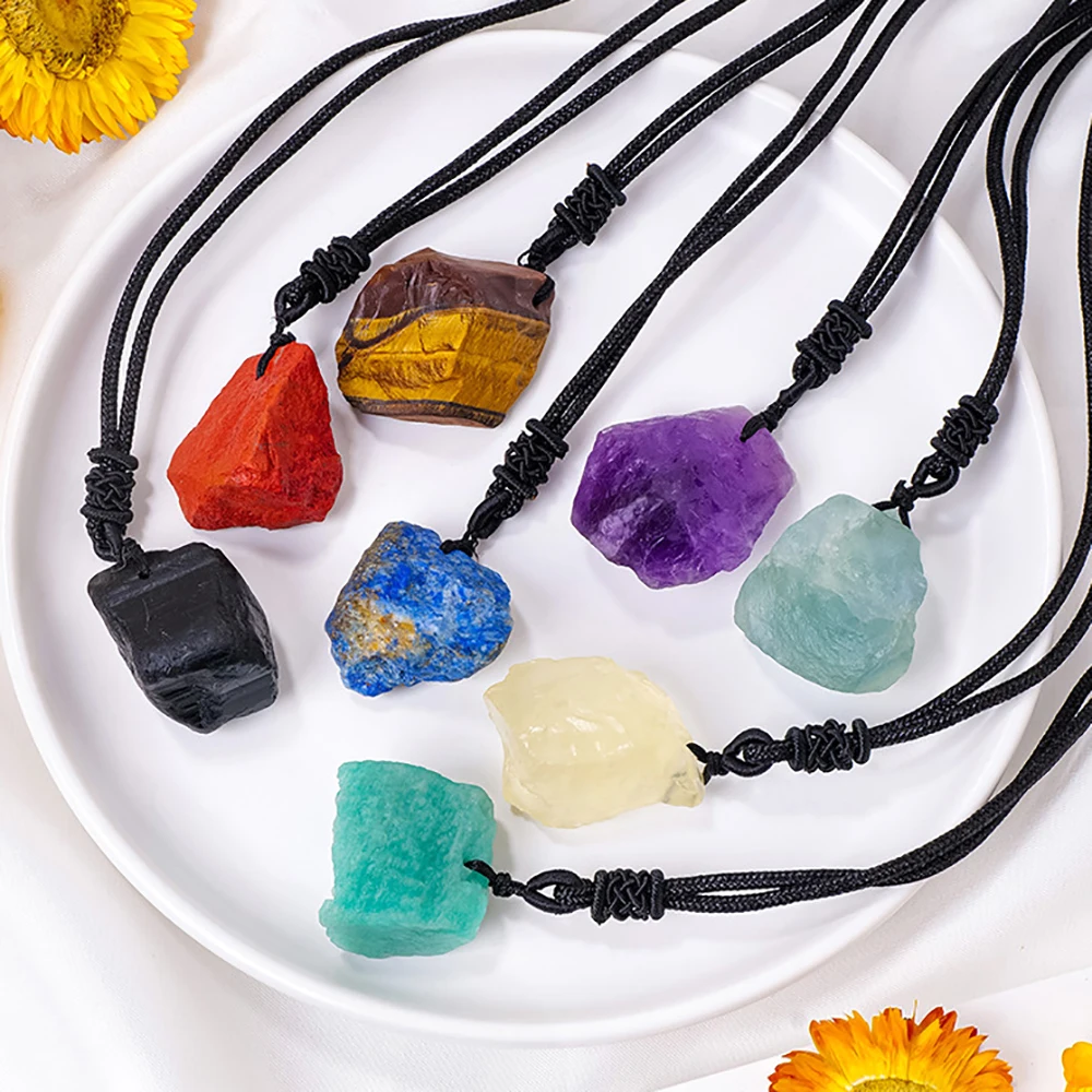 Natural Crystal Pendant Necklace for Protection Reiki Healing Quartz Stone Amulet with Rope Chain Spiritual Jewelry Gift for men - Image 6