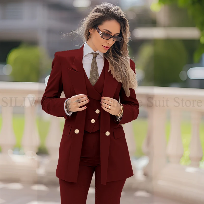 Women's 3-Piece Double Breasted Suit with Jacket, Vest, and Pants - Image 7