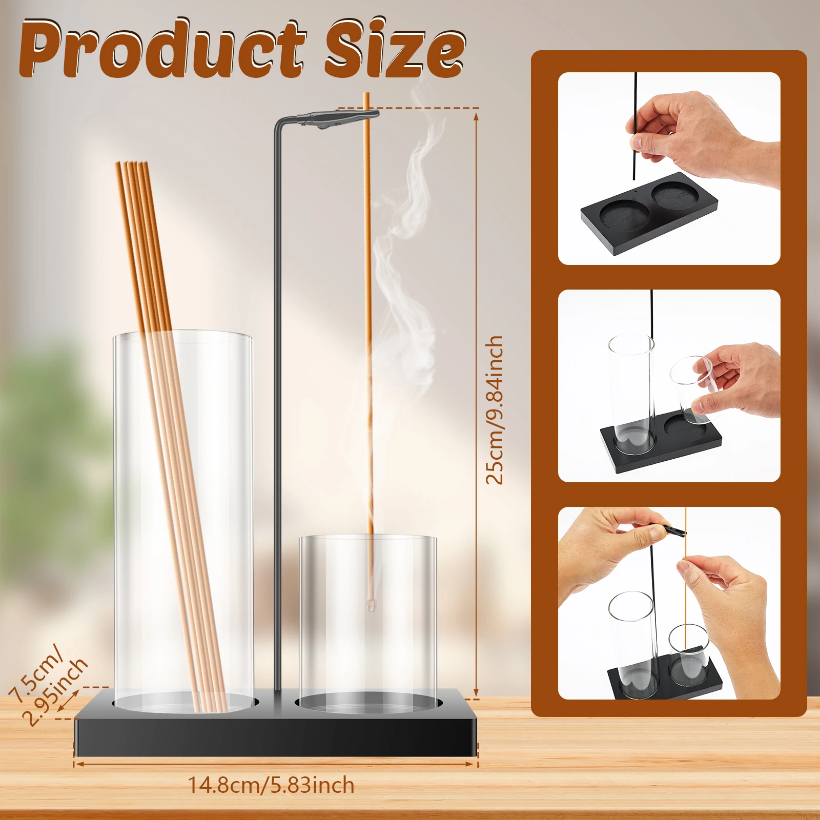 2 In 1 Incense Holder for Stick Double Cup Glass Vertical Incense Holder with Ash Catcher for Temple Bedroom Tea Room Studies - Image 2