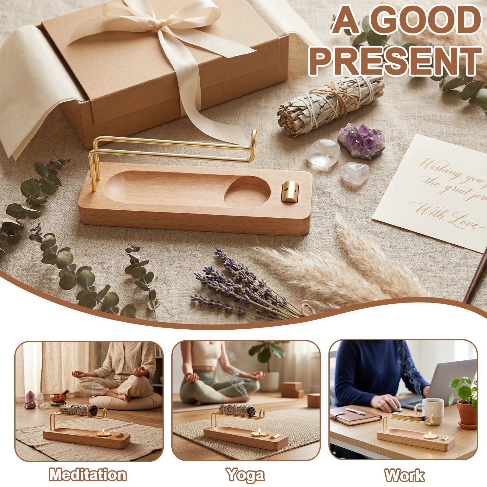 Incense Stick Holder Wooden Incense Burner Holder 4 in 1 Multi-purpose Sage Holder for Home Office Burning Palo Santo Sage Stick - Image 6