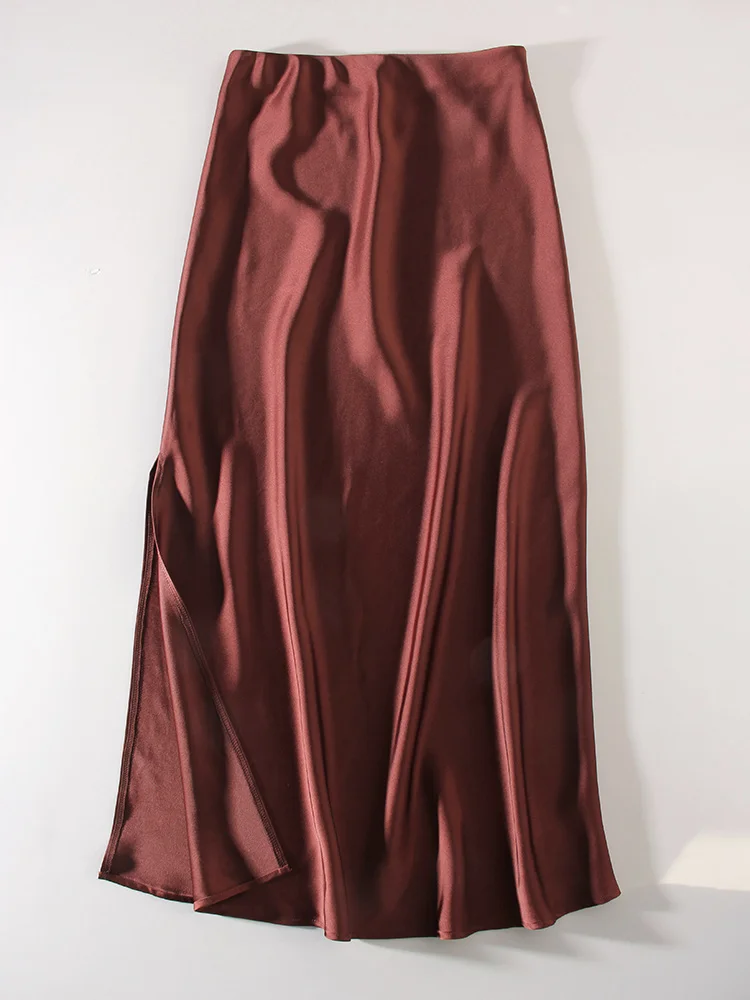 Long Satin Skirts For Women Summer High Quality Skirt With Slit On The Side Silk Elegant Black Maxi Luxury Women's Skirts 2025 - Image 7