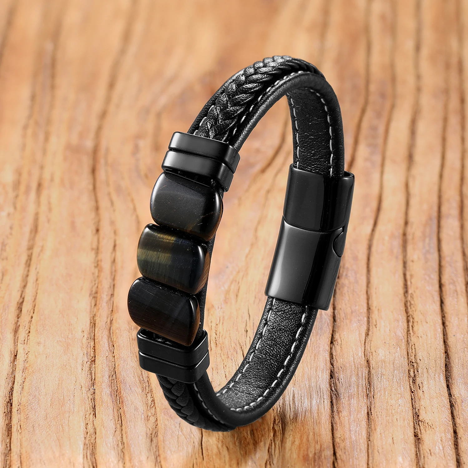 Tiger Eye Healing Bracelet, Natural Stone with Braided Leather Cord & Stainless Steel Clasp, Chakra Balancing Energy Jewelry - Image 4