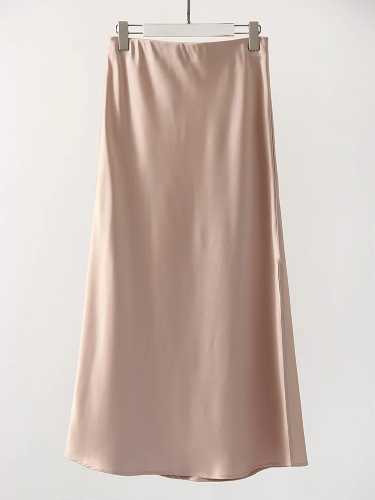 Long Satin Skirts For Women Summer High Quality Skirt With Slit On The Side Silk Elegant Black Maxi Luxury Women's Skirts 2025 - Image 9