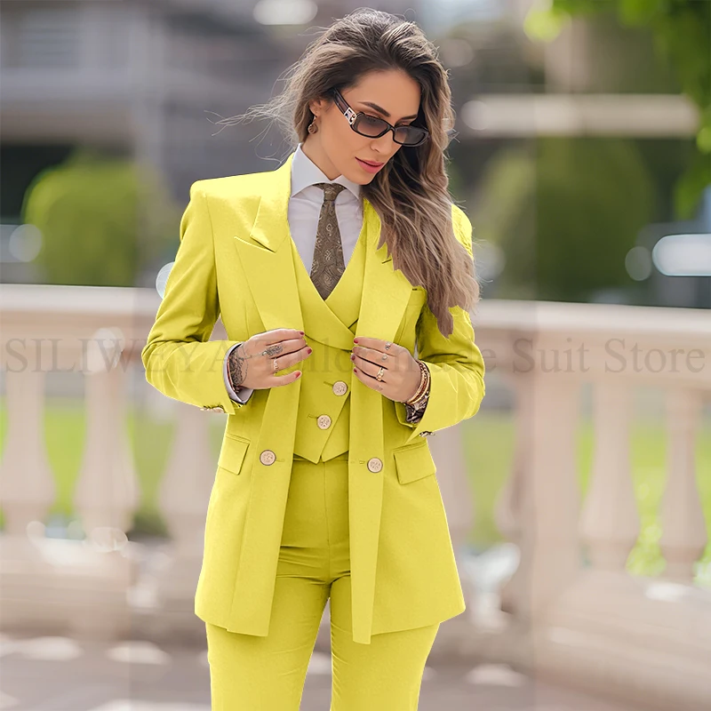 Women's 3-Piece Double Breasted Suit with Jacket, Vest, and Pants - Image 14
