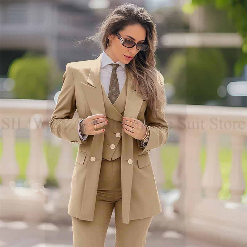 Women's 3-Piece Double Breasted Suit with Jacket, Vest, and Pants - Image 19
