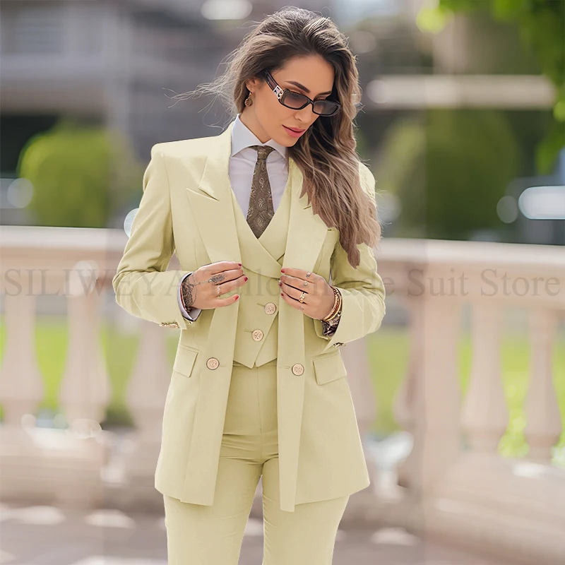 Elegant Women Suit 3 Piece Jacket Vest Pants Double Breasted Female Clothing Smart Formal Office Banquet Lady's Blazers Sets - Image 8