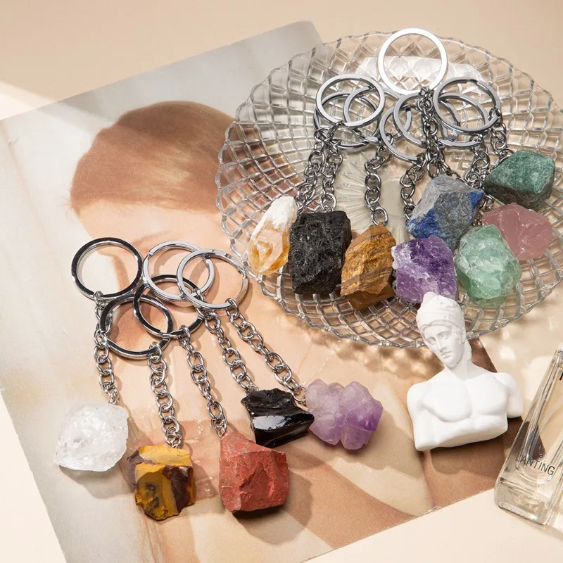 1-2cm Natural Raw Ore Keychain Gem Quartz Fluorite Citrine Amethyst Irregular Stone Pendants Charms Jewelry Making Accessorie - Image 2