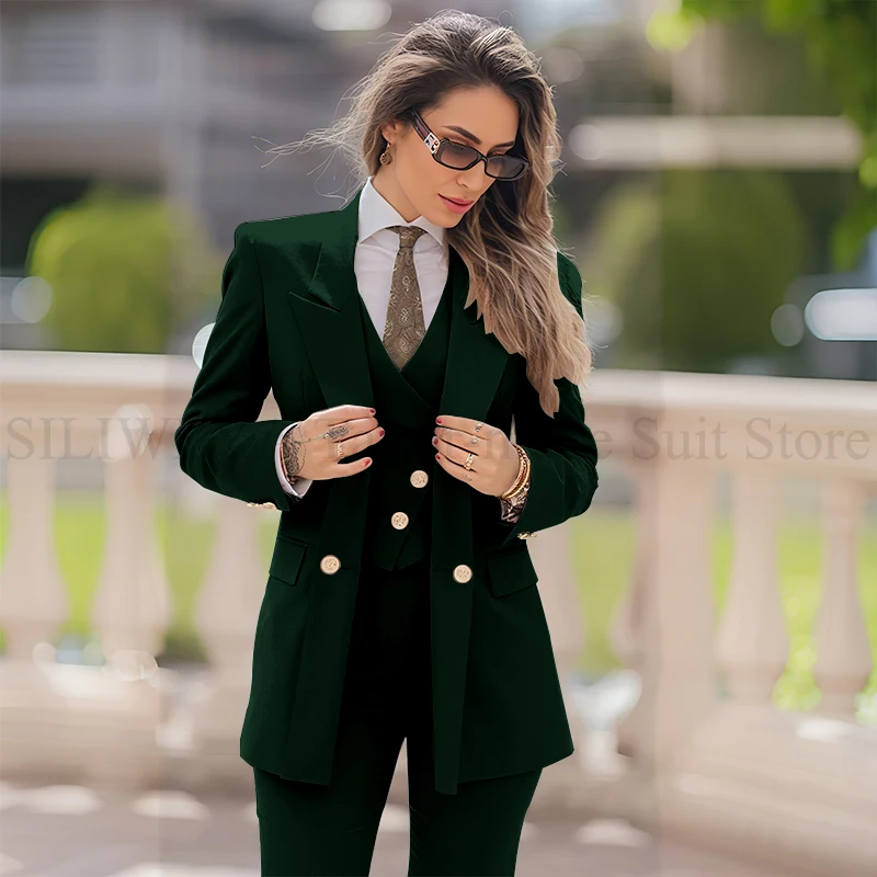 Women's 3-Piece Double Breasted Suit with Jacket, Vest, and Pants - Image 10