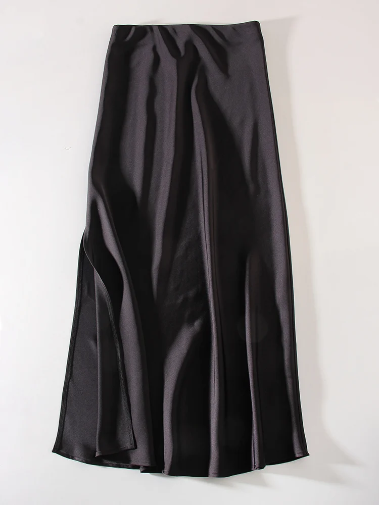 Long Satin Skirts For Women Summer High Quality Skirt With Slit On The Side Silk Elegant Black Maxi Luxury Women's Skirts 2025 - Image 11