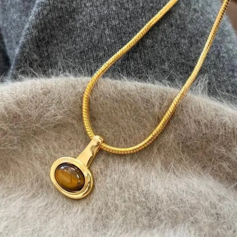 New Tiger Eye Stone Necklace Women's Fashion Jewelry Accessory Coffee Color Beads Jewelry Accessories - Image 4