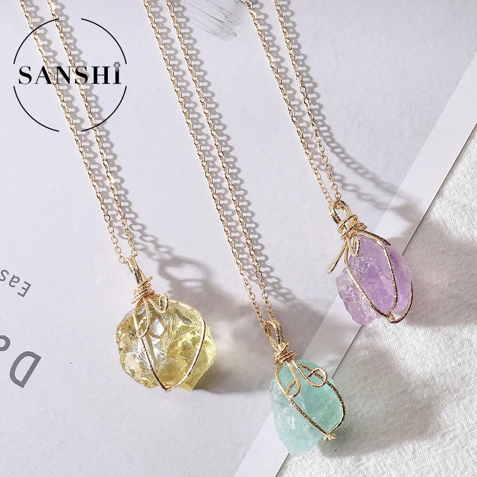 Natural Stone Crystal Necklace with Twisted Thread Natural Stone Pendant Lucky Crystal Primitive Stone Necklace - Image 3