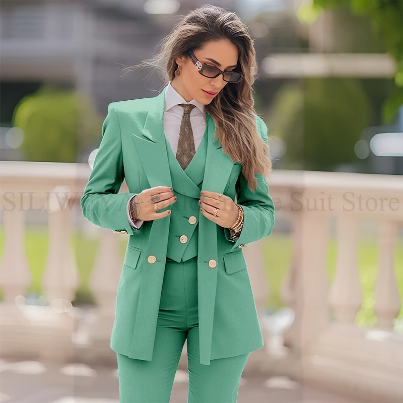 Women's 3-Piece Double Breasted Suit with Jacket, Vest, and Pants - Image 25