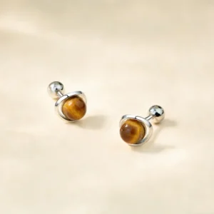 New 925 Sterling Silver Tiger Eye Stone Geometric Stud Earrings for Women Fine Jewelry Piercing Screw Bead Accessories Gifts