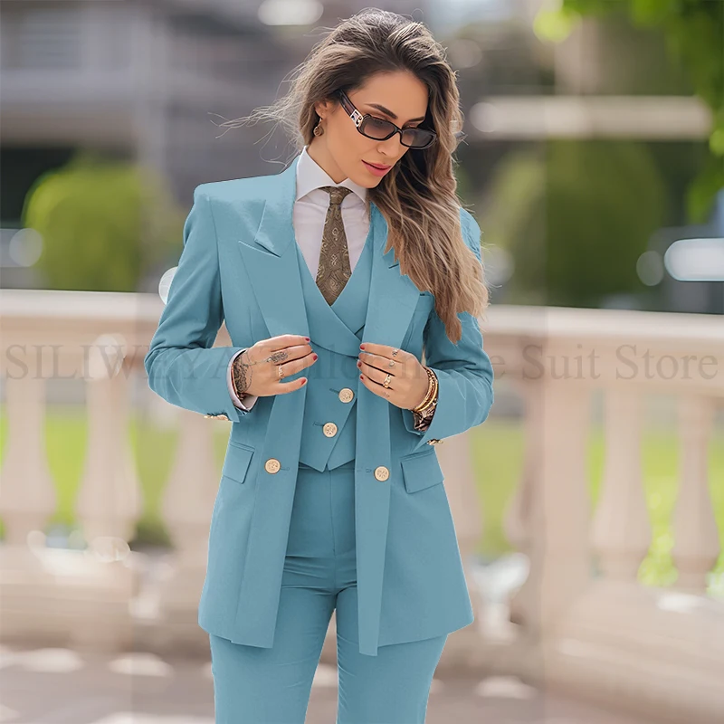 Elegant Women Suit 3 Piece Jacket Vest Pants Double Breasted Female Clothing Smart Formal Office Banquet Lady's Blazers Sets - Image 15