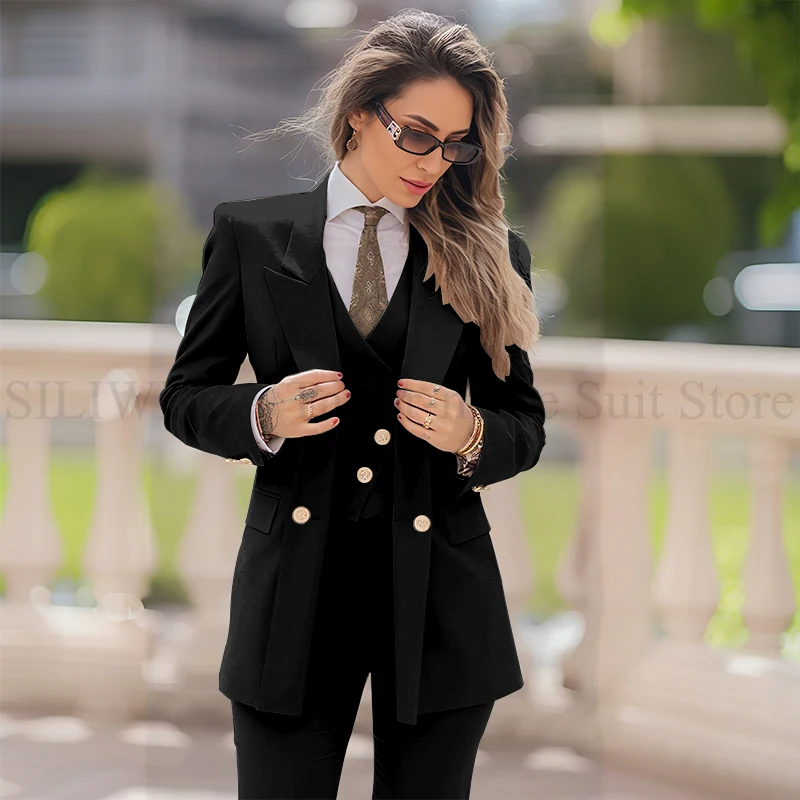 Women's 3-Piece Double Breasted Suit with Jacket, Vest, and Pants - Image 28