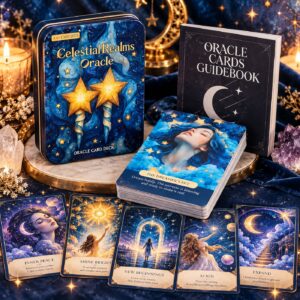 Celestial Realms Oracle Deck – Mystical Guidance Cards with Illustrated Guidebook